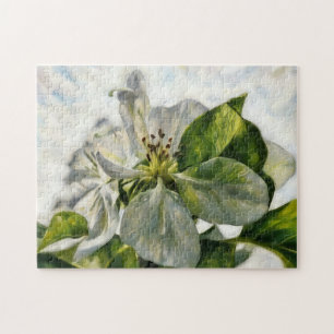 White Tree Blossom Flower Art Puzzle