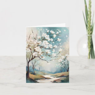 White Tree Blossoms in a Serene Spring Scenic Note Card