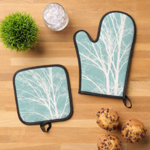 White Tree Branches Oven Mitt & Pot Holder Set