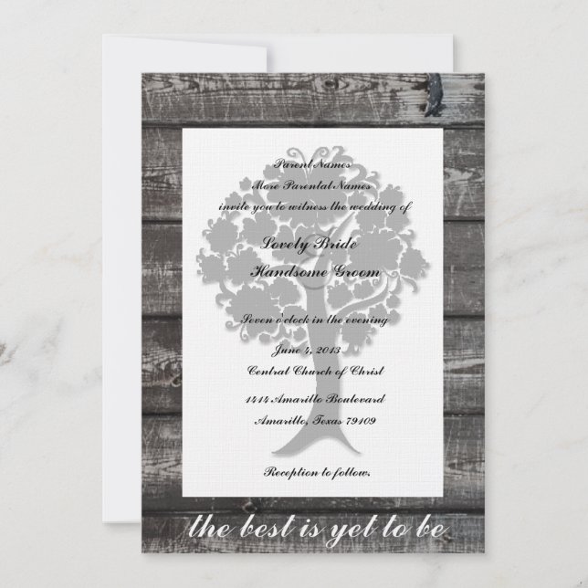 White Tree Grey Wood Poetry Wedding Invitation (Front)