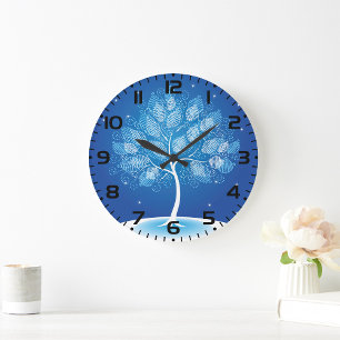 White Tree In The Snow Large Clock