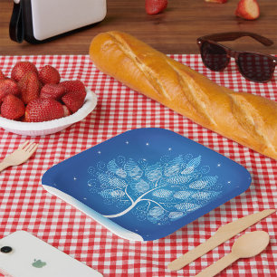 White Tree In The Snow Paper Plate