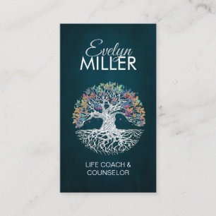 White Tree of life - Yggdrasil - Colorful Leaves  Business Card