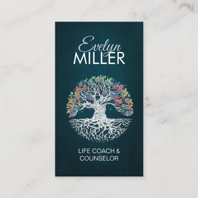 White Tree of life - Yggdrasil - Colourful Leaves  Business Card (Front)