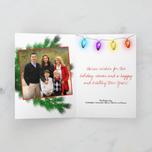 White Tree Ornament Vintage Lights Custom Photo Holiday Card