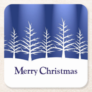White Tree Silhouettes Elegant Christmas Square Paper Coaster