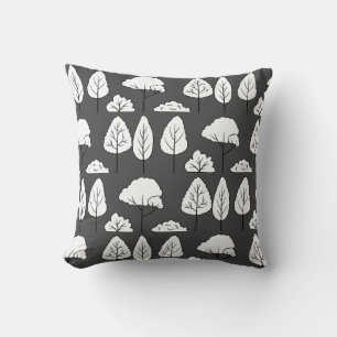 White Tree Silhouettes Pattern on Grey  Throw Pillow
