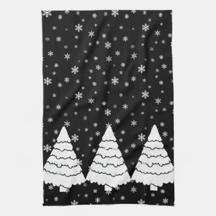 White Trees on Black Kitchen Towel