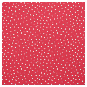 White Trendy Abstract Dots on Vibrant Bright Red Fabric