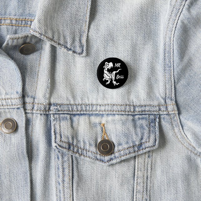 White Trex the Boss Dino 1 Inch Round Button (In Situ)