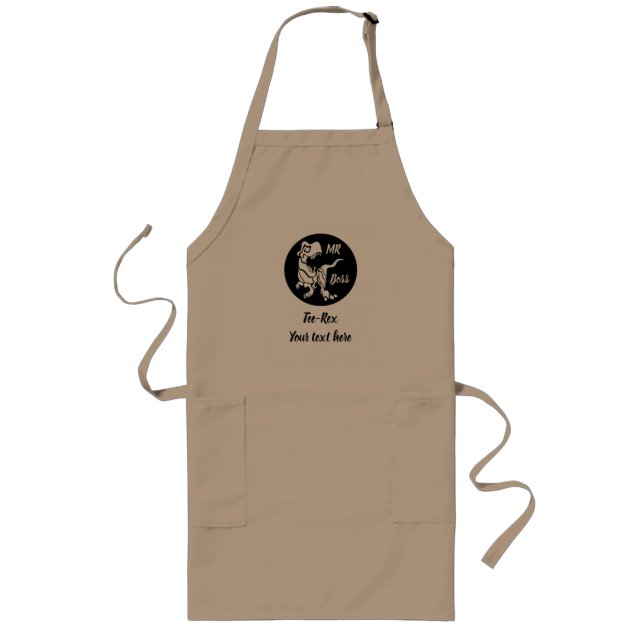 White Trex the Boss Dino Long Apron (Front)