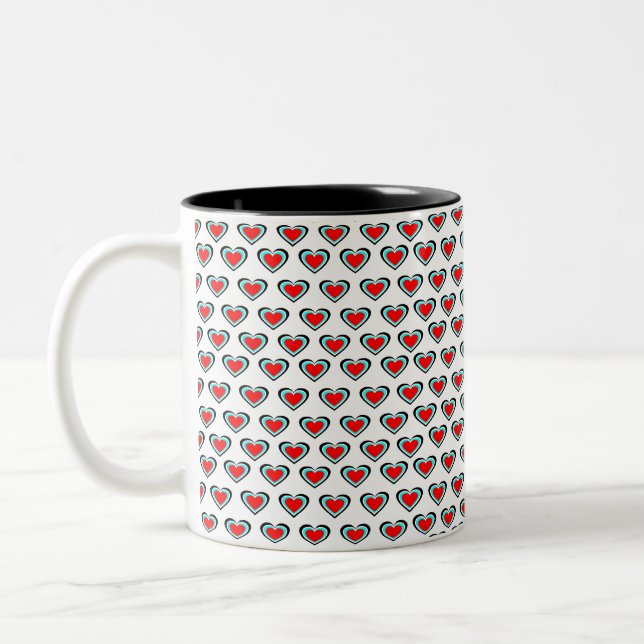 White Tri Colour Hearts Classic Mug, 325 ml Two-Tone Coffee Mug (Left)