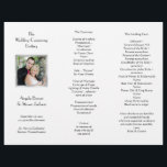White Tri-fold Photo Template Wedding Program<br><div class="desc">Tri-fold wedding program template with photo of the couple. White paper with black text will be folded like an accordion after purchase. Print three sections and upload a picture which will appear on the front. Simple, neutral palette will match any wedding theme.</div>