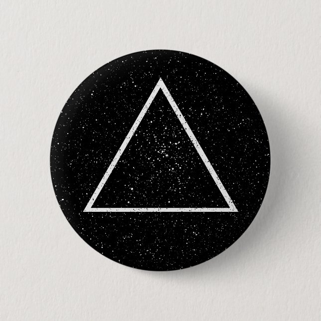White triangle outline on black star background 2 inch round button (Front)