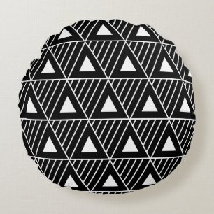 White Triangles Modern Pattern Custom Background Round Pillow