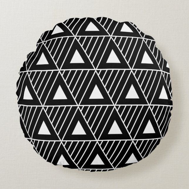 White Triangles Modern Pattern Custom Background Round Pillow (Front)