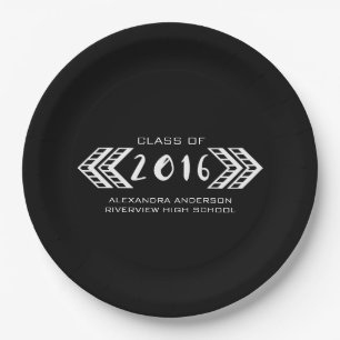 White Tribal Aztec Graduation Paper Plates