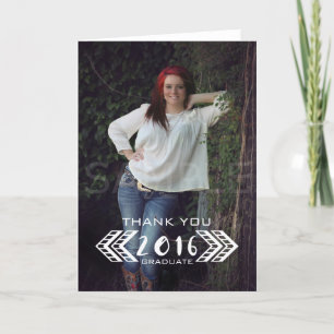 White Tribal Aztec Photo Graduation Thank You Card