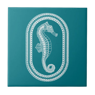 White Tribal Seahorse Tile