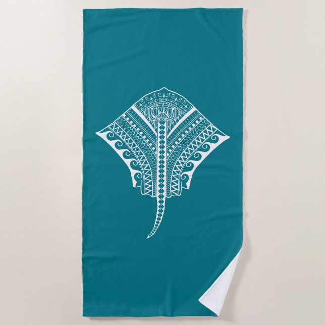 White Tribal Stingray Beach Towel (Front)