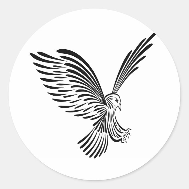 White Tribal Tattoo Eagle Classic Round Sticker (Front)