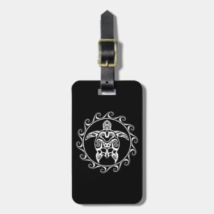 White Tribal Turtle Luggage Tag