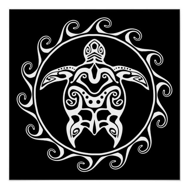 White Tribal Turtle Poster (Front)