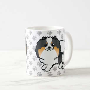 White Tricolor Pomeranian Cute Cartoon Dog & Paws Coffee Mug