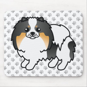 White Tricolor Pomeranian Cute Cartoon Dog & Paws Mouse Pad