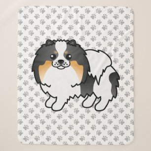 White Tricolor Pomeranian Cute Cartoon Dog & Paws Sherpa Blanket