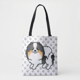 White Tricolor Pomeranian Cute Cartoon Dog & Paws Tote Bag