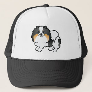 White Tricolor Pomeranian Cute Cartoon Dog Trucker Hat