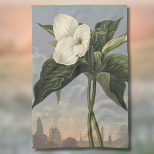 White Trillium Flower in Temple of Flora Style  Kitchen Towel