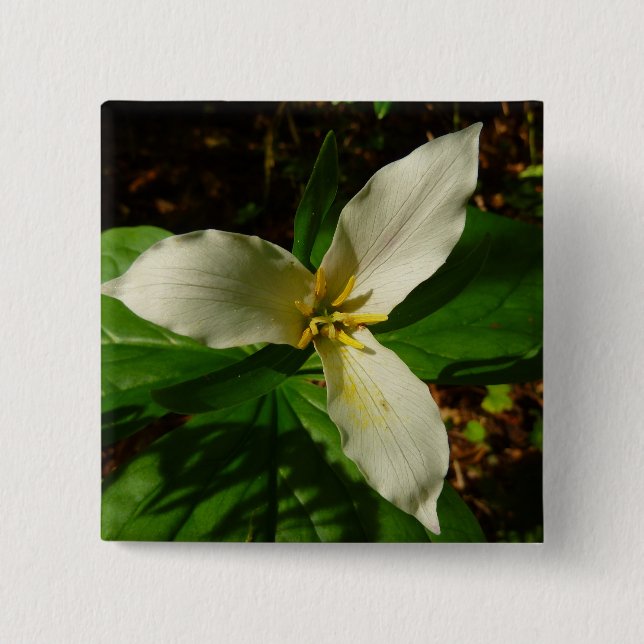 White Trillium Flower Spring Wildflower 2 Inch Square Button (Front)
