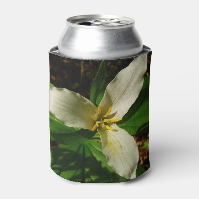 White Trillium Flower Spring Wildflower Can Cooler (Can Front)
