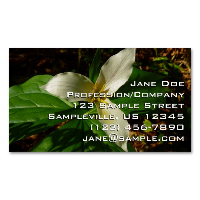 White Trillium Flower Spring Wildflower Magnetic Business Card (Front)