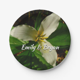 White Trillium Flower Spring Wildflower Paper Plate