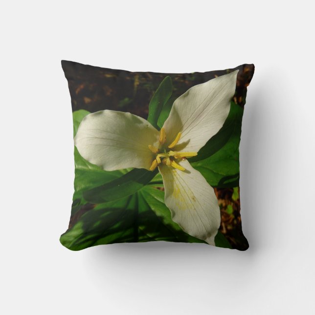 White Trillium Flower Spring Wildflower Throw Pillow (Front)