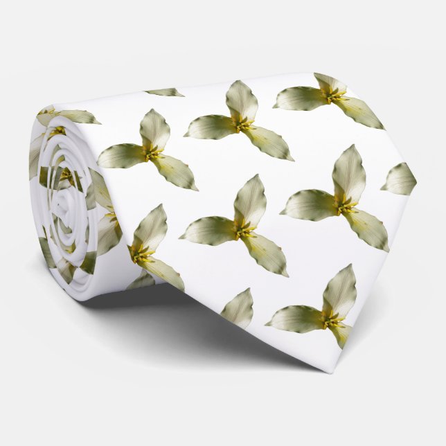 White Trillium Flower Spring Wildflower Tie (Rolled)