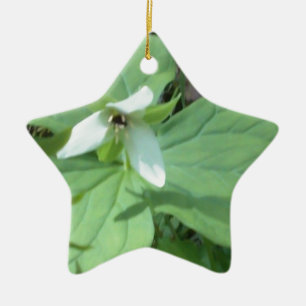 white trillium with greenry ceramic ornament