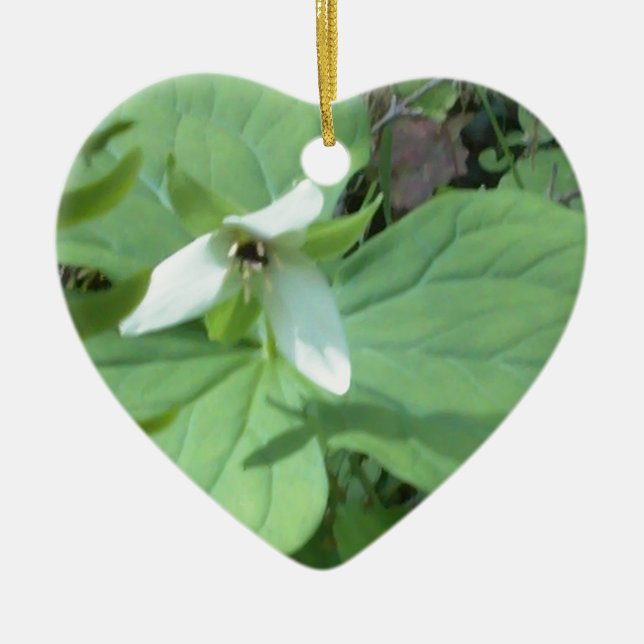 white trillium with greenry ceramic ornament (Front)