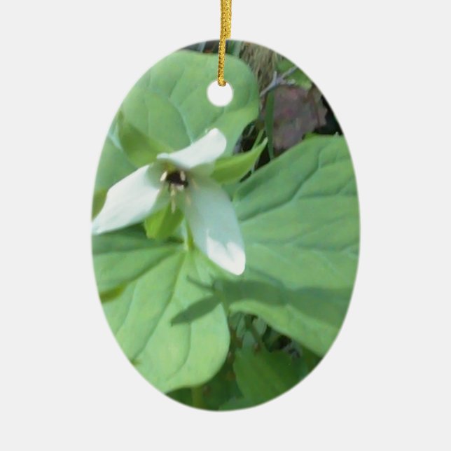 white trillium with greenry ceramic ornament (Front)