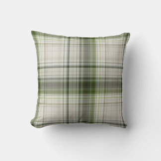 White Trilliums Green and White Plaid Throw Pillow