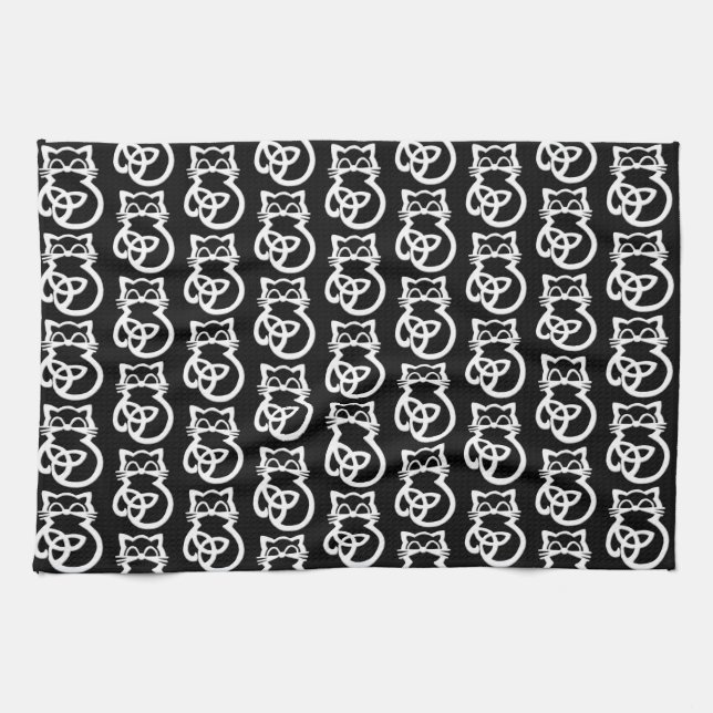 White Trinity Knot Celtic Cat Kitchen Towel (Horizontal)