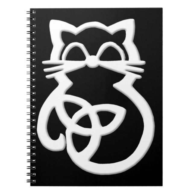 White Trinity Knot Celtic Cat Notebook (Front)