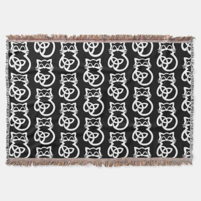 White Trinity Knot Celtic Cat Throw Blanket (Front)