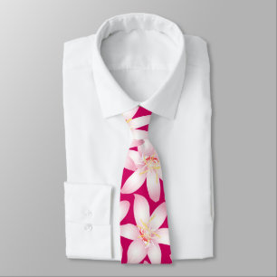 White tropical floral on pink tie
