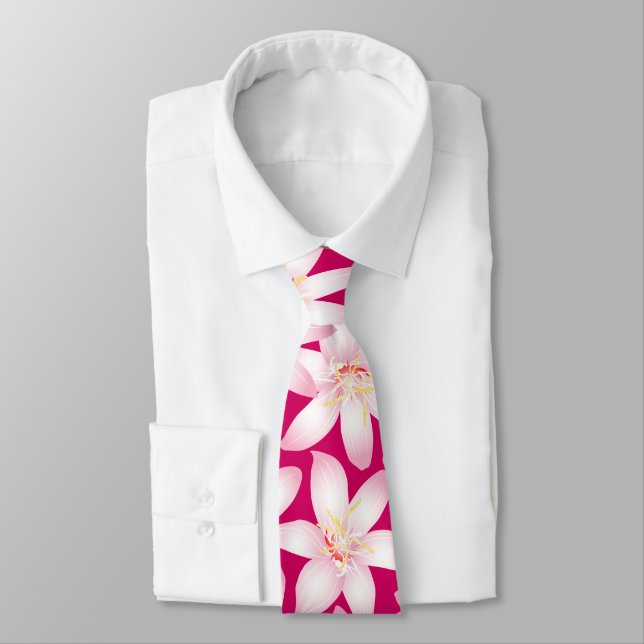 White tropical floral on pink tie (Tied)