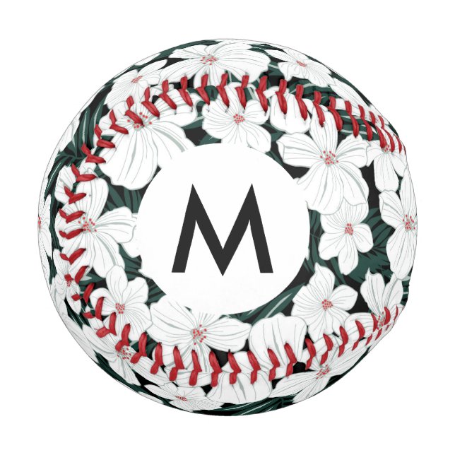 White Tropical Flowers Pattern Baseball (Front Left)