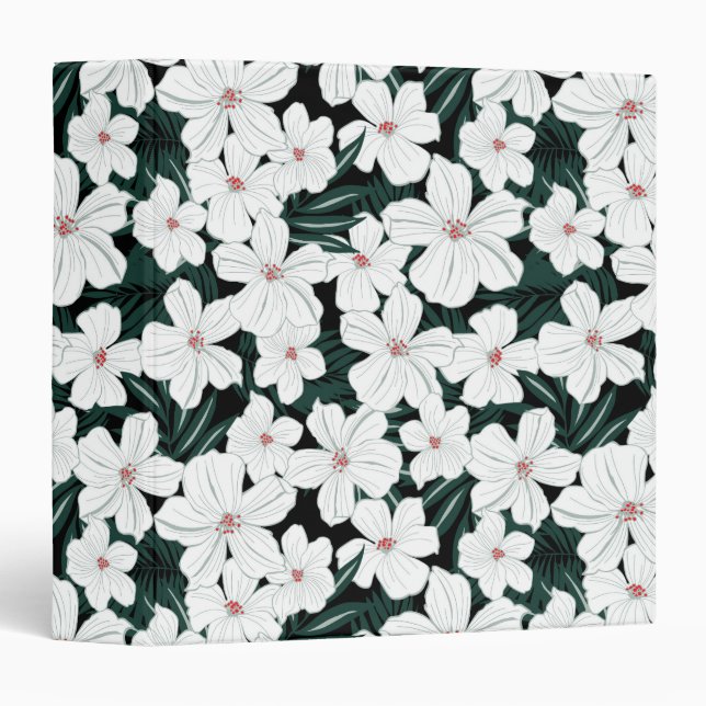 White Tropical Flowers Pattern Binder (Front/Spine)